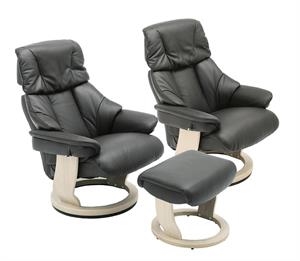 2 stk. Chicago lænestole og 1 skammel - Sort semianilin læder